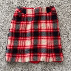 Boden Red Plaid Tweed Wool Mini Skirt